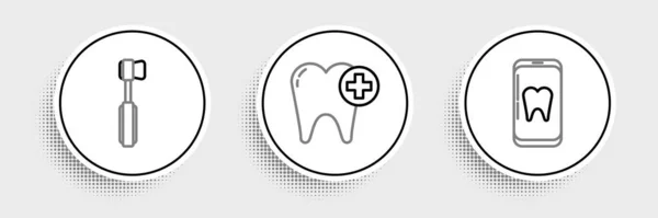 Set Line Online Dental Care Toothbrush Icon Vector — 스톡 벡터