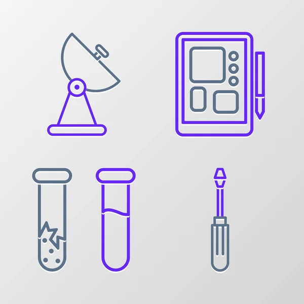 Set Line Screwdriver Test Tube Flask Graphic Tablet Radar Icon — Stockvektor