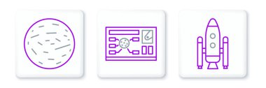 Set line Space shuttle and rockets Planet Mars and Futuristic hud interface icon. Vector.