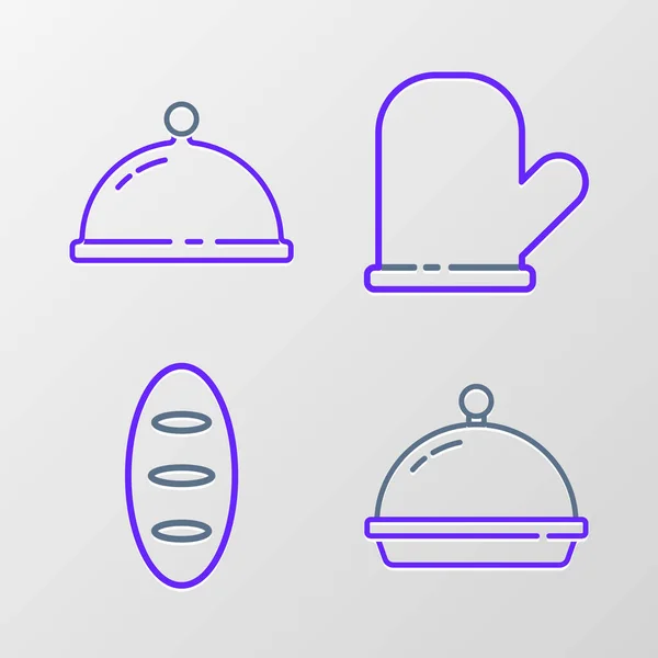 Set Line Covered Tray Food Bread Loaf Oven Glove Icon — ストックベクタ
