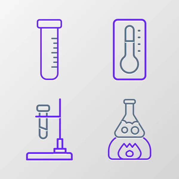 Set Line Test Tube Flask Fire Medical Thermometer Icon Vector — 图库矢量图片