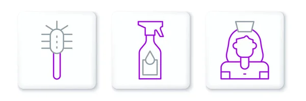 Set Line Cleaning Lady Service Toilet Brush Spray Bottle Icon — Vetor de Stock