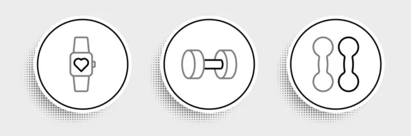 Set Line Dumbbell Smart Watch Icon Vector — Stockový vektor