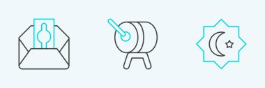 Set line Octagonal star Donate or pay your zakat and Ramadan drum icon. Vector.