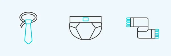 Set Line Winter Scarf Tie Men Underpants Icon Vector — Vetor de Stock