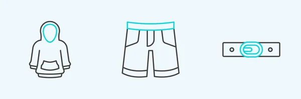 Set Line Belt Hoodie Short Pants Icon Vector — Stockový vektor