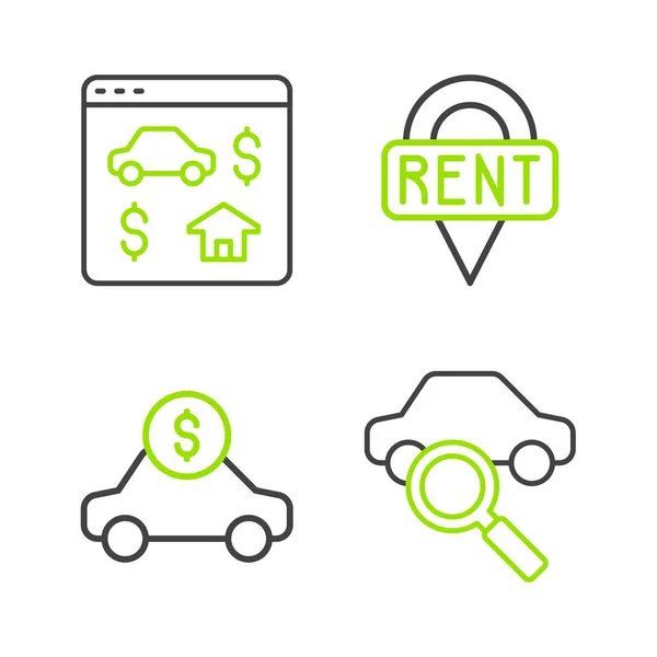 Set Line Car Sharing Rental Location Key Online Real Estate —  Vetores de Stock