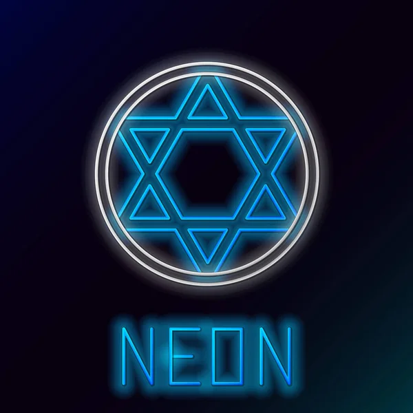 Linea Neon Incandescente Icona Star David Isolata Sfondo Nero Simbolo — Vettoriale Stock