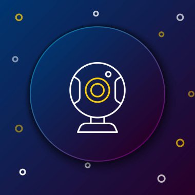 Hat web kamera simgesi mavi arkaplanda izole edildi. Sohbet kamerası. Web kamerası simgesi. Renkli taslak konsepti. Vektör.