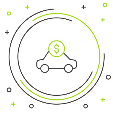 Çizgi Araba kiralama ikonu beyaz arka planda izole edildi. Araba tabelası kirala. Anahtarlı araba. Otomobil tamir servisi konsepti. Renkli taslak konsepti. Vektör.