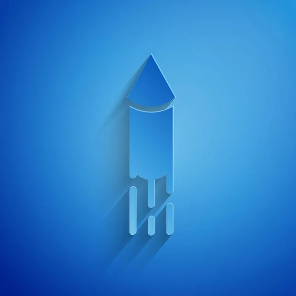 Papier Gesneden Vuurwerk Raket Pictogram Geïsoleerd Blauwe Achtergrond Het Idee — Stockvector