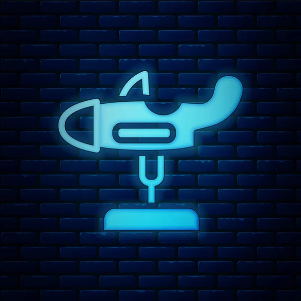 Glowing Neon Swing Plane Playground Icon Isolated Brick Wall Background — Archivo Imágenes Vectoriales