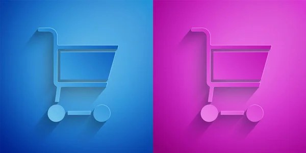 Paper Cut Shopping Cart Icon Isolated Blue Purple Background Online — Stock Vector