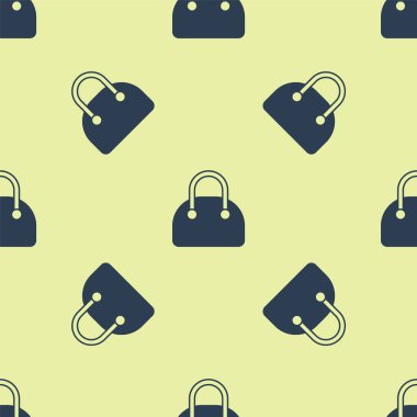 Blue Handbag icon isolated seamless pattern on yellow background. Female handbag sign. Glamour casual baggage symbol. Vector.