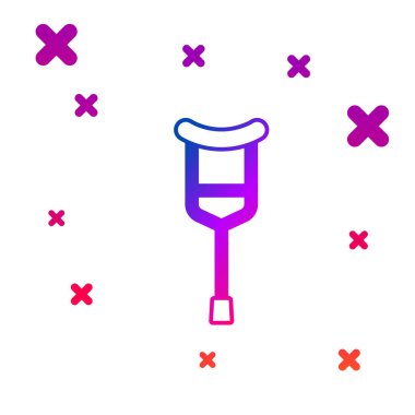 Beyaz arkaplanda izole edilmiş renkli koltuk değnekleri veya koltuk değnekleri simgesi. Kas iskeleti hastalığı olan insanların rehabilitasyonu için gerekli ekipman. Kademeli rastgele dinamik şekiller. Vektör.