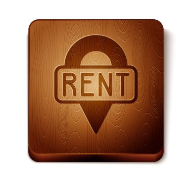 Brown Location key icon isolated on white background. The concept of the house turnkey. Wooden square button. Vector.