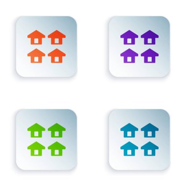 Color House icon isolated on white background. Real estate agency or cottage town elite class. Set colorful icons in square buttons. Vector.