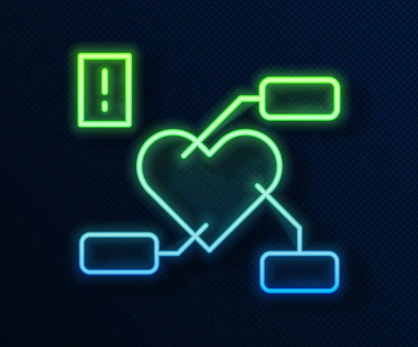 Glowing Neon Line Attention Health Heart Icon Isolated Blue Background —  Vetores de Stock