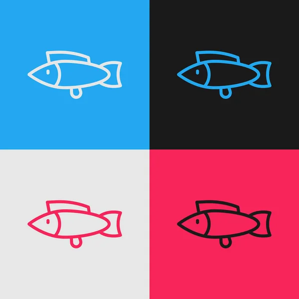 Pop Art Line Icono Pescado Aislado Sobre Fondo Color Vector — Vector de stock