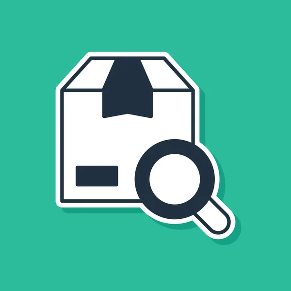 Blue Search Package Icon Isolated Green Background Parcel Tracking Symbol — Image vectorielle