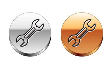 Siyah çizgi anahtarı simgesi beyaz arkaplanda izole edildi. Gümüş-altın halka düğmesi. Vektör.