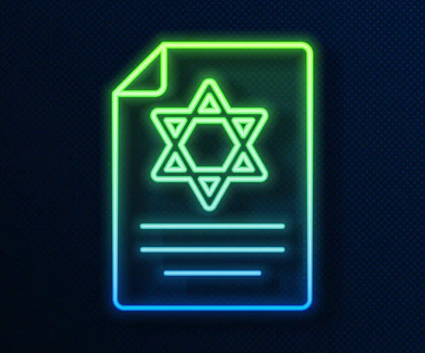 Glowing Neon Line Torah Scroll Icon Isolated Blue Background Jewish — Stock Vector