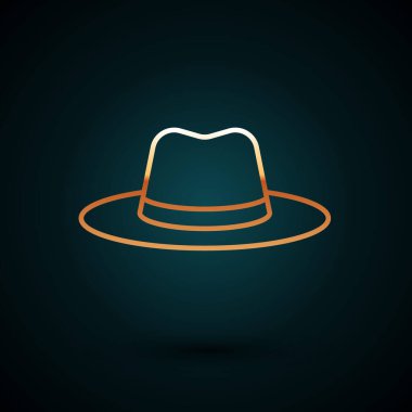 Koyu mavi arka planda izole edilmiş kurdele ikonlu altın çizgili adam şapkası. Vektör.