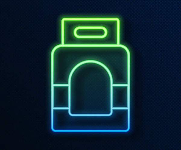 Mavi arka planda izole edilmiş otomatik çamaşır makinesi simgesi için parlak neon çizgisi deterjanı. Vektör.