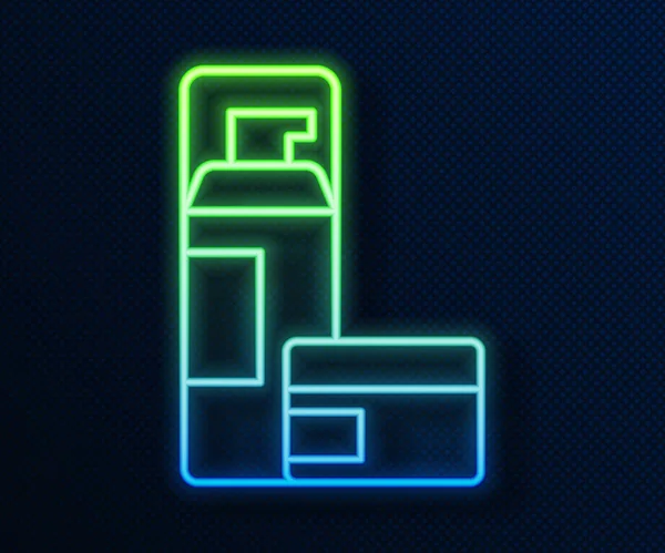 Parlak neon hattı mavi arkaplanda jel köpük ikonu var. Tıraş köpüğü. Vektör.