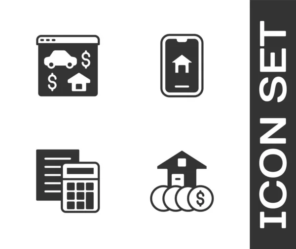 Set House Dollar Online Real Estate Calculator Icon Vector — Vettoriale Stock