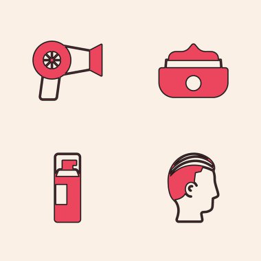 Set Hairstyle for men dryer Gel wax hair styling and Shaving gel foam icon. Vector.