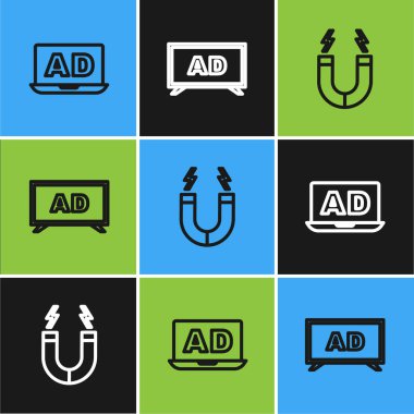 Set line Advertising, Magnet and icon. Vector.