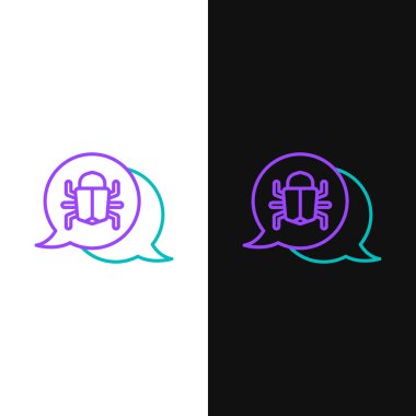 Çizgi Sistemi hata konsepti simgesi beyaz ve siyah arkaplanda izole edildi. Kod hatası konsepti. Sistemde hata var. Böcek araması. Renkli taslak konsepti. Vektör