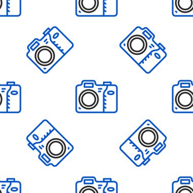Çizgi fotoğraf makinesi simgesi beyaz arkaplanda izole edilmiş kusursuz desen. Fotoğraf makinesi simgesi. Renkli taslak konsepti. Vektör
