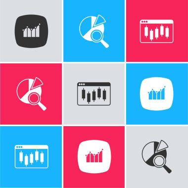 Set Financial growth Search data analysis and Browser with stocks market icon. Vector.