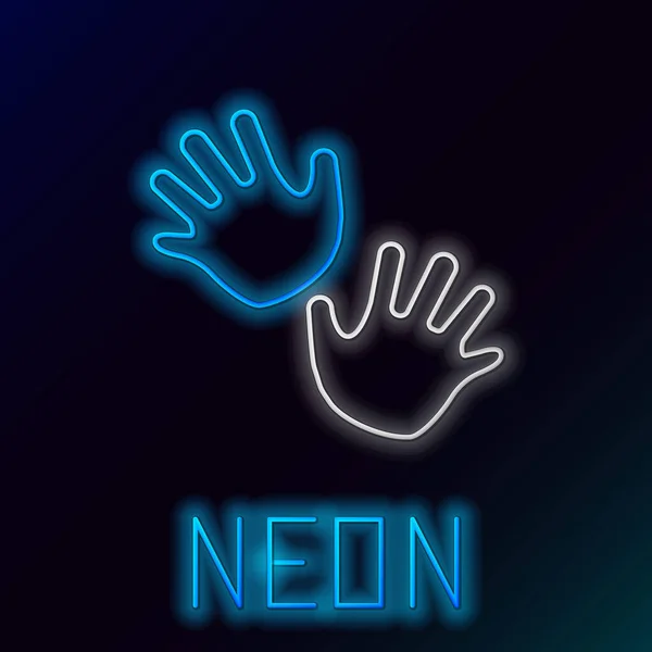 Glowing Neon Line Baby Hands Print Icon Isolated Black Background — Stockový vektor