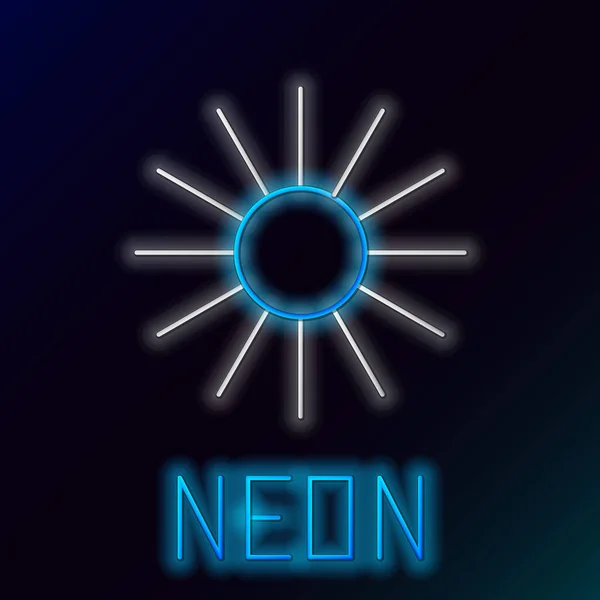 Сяюча Неонова Лінія Піктограма Сонця Ізольована Чорному Тлі Літній Символ — стоковий вектор