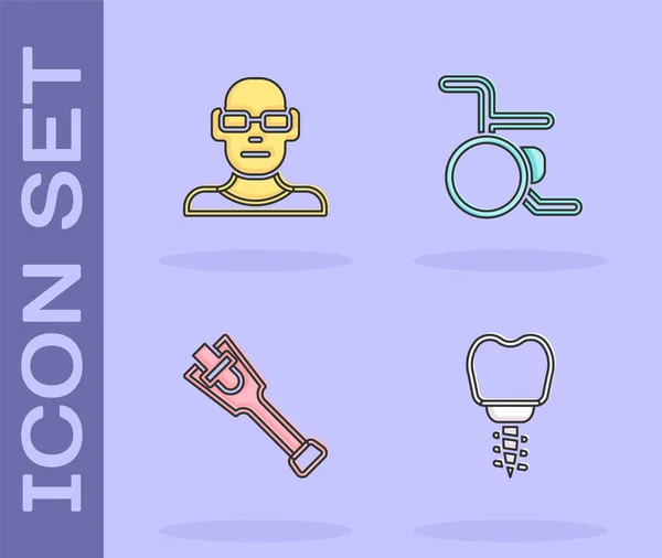 Set Dental Implant Poor Eyesight Prosthesis Leg Wheelchair Icon Vector — Image vectorielle