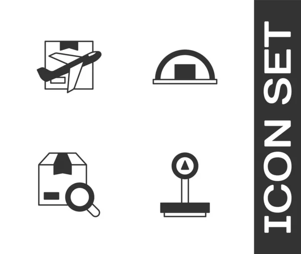 Set Scale Plane Cardboard Box Search Package Warehouse Icon Vector — Vector de stock