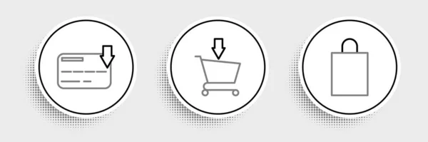 Set Line Paper Shopping Bag Credit Card Add Shopping Cart — ストックベクタ