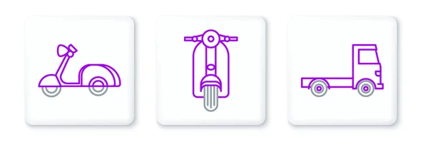 Set Line Delivery Cargo Truck Vehicle Scooter Icon Vector — 스톡 벡터