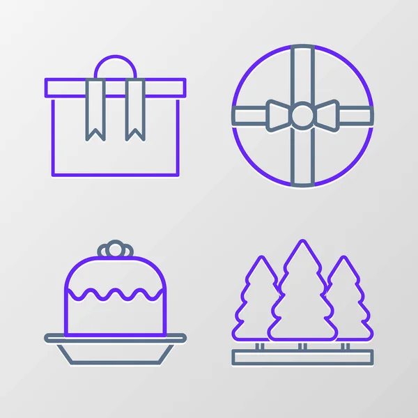 Set Line Christmas Trees Cake Gift Box Icon Vector — Stok Vektör