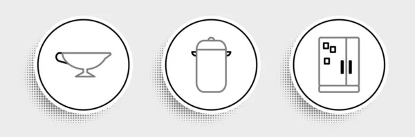 Set Line Refrigerator Sauce Boat Cooking Pot Icon Vector — 图库矢量图片