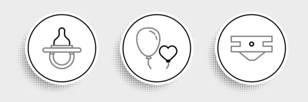 Set Line Baby Absorbent Diaper Dummy Pacifier Balloons Form Heart — Vetor de Stock