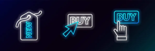 Set Line Buy Button Price Tag New Icon Glowing Neon — Vettoriale Stock