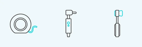 Set Line Toothbrush Dental Floss Drill Icon Vector — 图库矢量图片