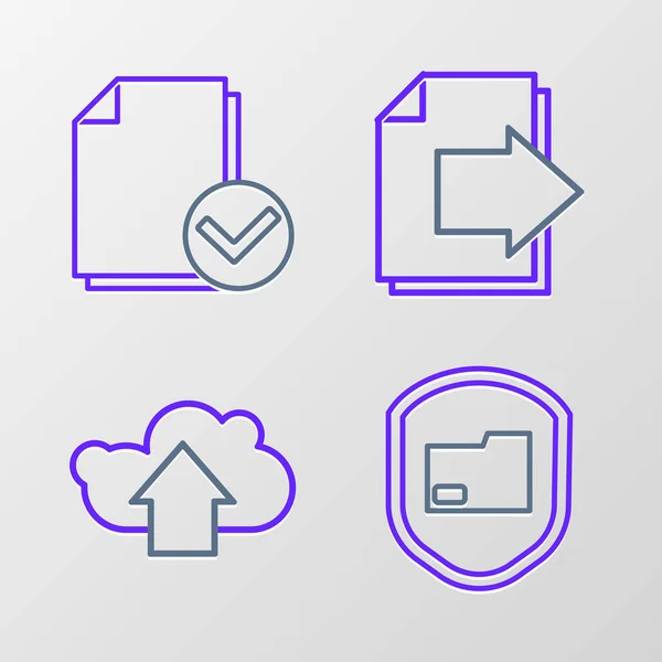 Set Line Document Folder Protection Cloud Upload Next Page Arrow — Stockvektor