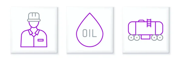 Set Line Oil Railway Cistern Oilman Drop Icon Vector — Vector de stock