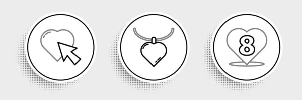 Set Line Heart March Cursor Click Necklace Heart Shaped Pendant — Vetor de Stock