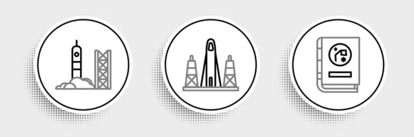 Set Line Book Astronomy Rocket Launch Spaceport Icon Vector — Stock vektor